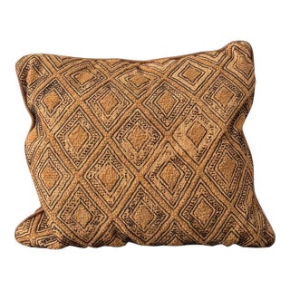 Authentic Vintage Cloth Pillow — Mid-Century African Raffia Textile Diamond Pattern With Suede Back For Sale