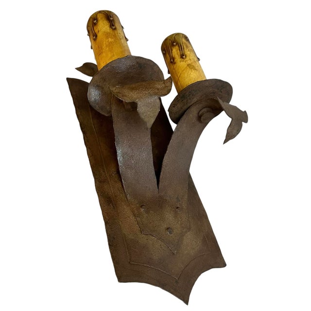 Forged and Tooled Iron Sconce in Original Patina, Circa 1920 For Sale - Image 4 of 6