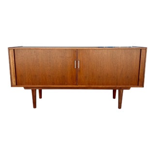 1970s Mid-Century Modern Walnut Tambour Door Credenza / Media Console For Sale