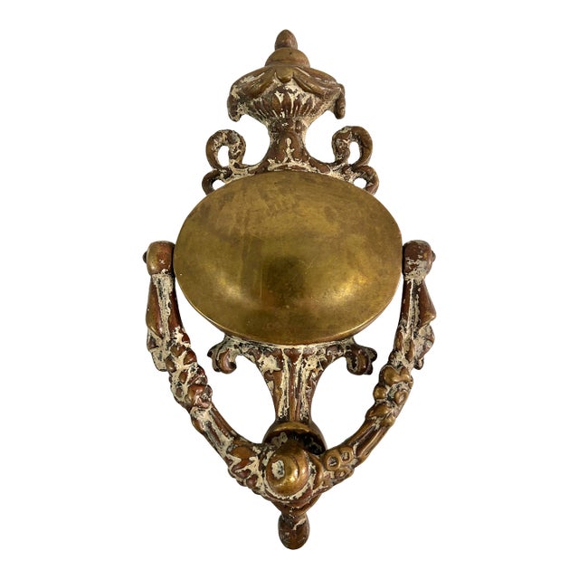Antique French Rococo Revival Cast Brass Door Knocker With Original Painted Patina c.1900 For Sale