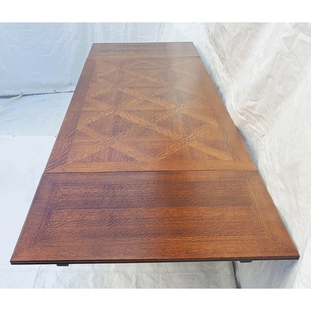 1920s Antique Chippendale Ornately Carved Oak Draw Leaf Table & 6 Dining Chairs Set For Sale - Image 9 of 13