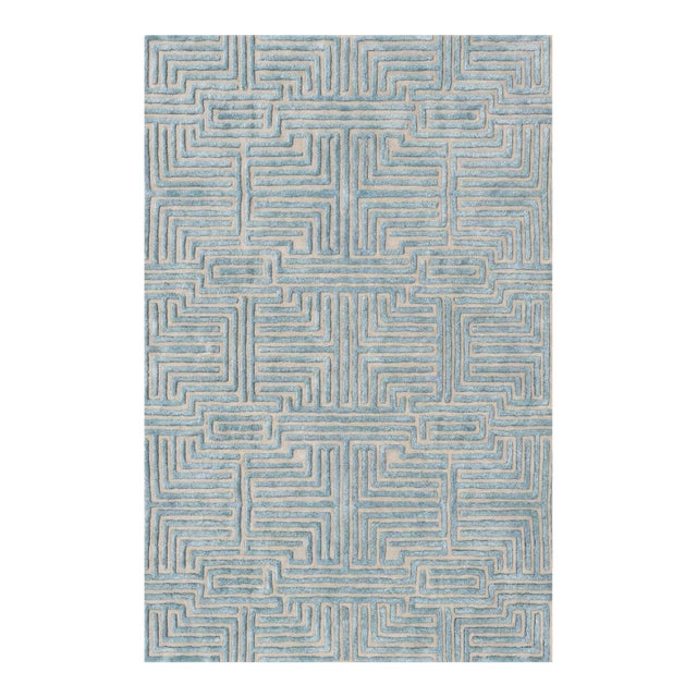 Knossos Hand-Tufted Maze Rug, Sky Blue, 9x12 For Sale