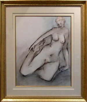 R C Gorman Hand Signed Original Woman Pastel Drawing With Frame,
