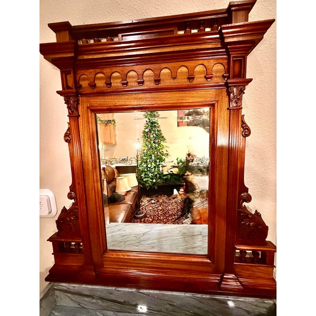 Rare Victorian Antique 1870-90’s Carved Solid Walnut Washstand and Mirror w/ Gray Marble Top Item is in Great Condition...