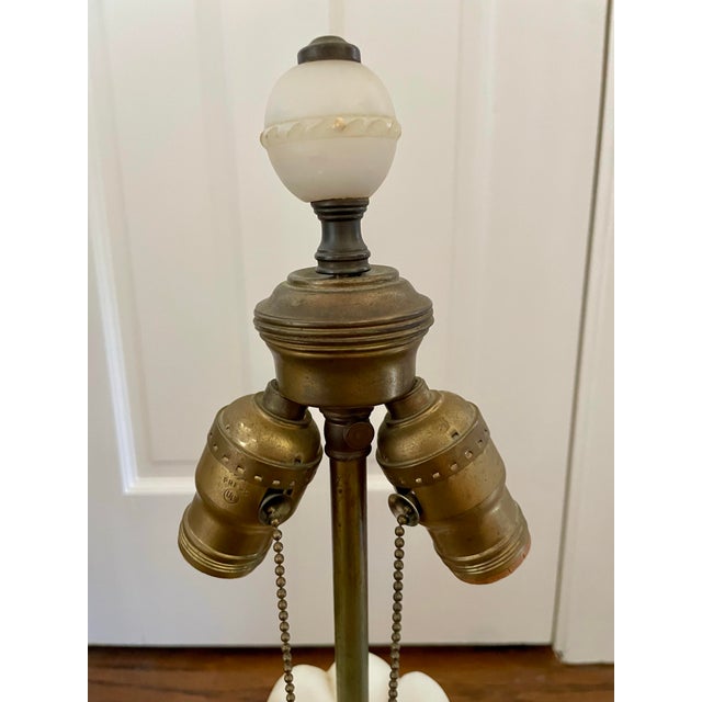 Vintage Carved Alabaster Two Bulb Table Lamp With Floral Motif For Sale - Image 11 of 11