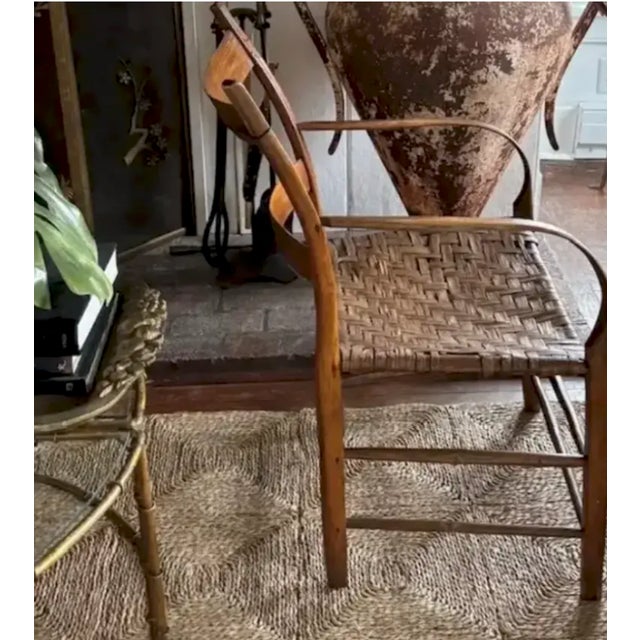 Late 19th Century Antique Primitive Bentwood Arm Ladder Back Chair With Original Woven Splint Seat For Sale - Image 5 of 10