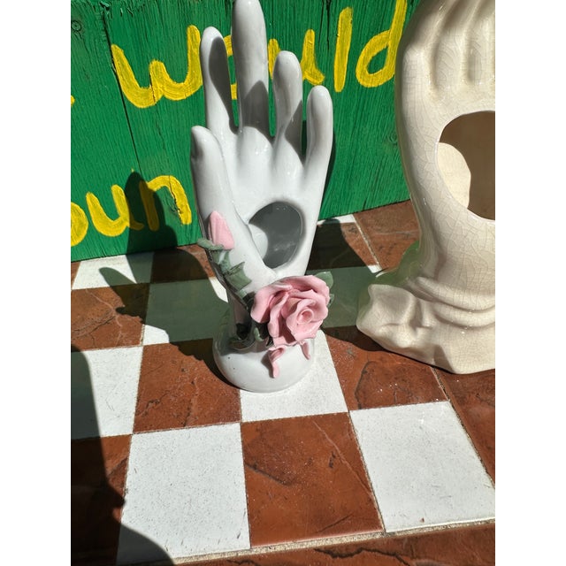 Pair of 1970s White Ceramic Hand Vases For Sale - Image 4 of 9