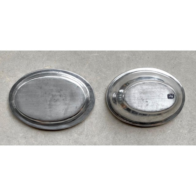 Circa 1980 Beaded Rim Byzantine-Inspired Mexican Pewter Oval Bowl & Underplate Set For Sale - Image 16 of 18