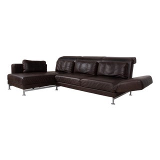 Moule Leather Corner Sofa in Brown Chrome with Manual Function from Brühl For Sale
