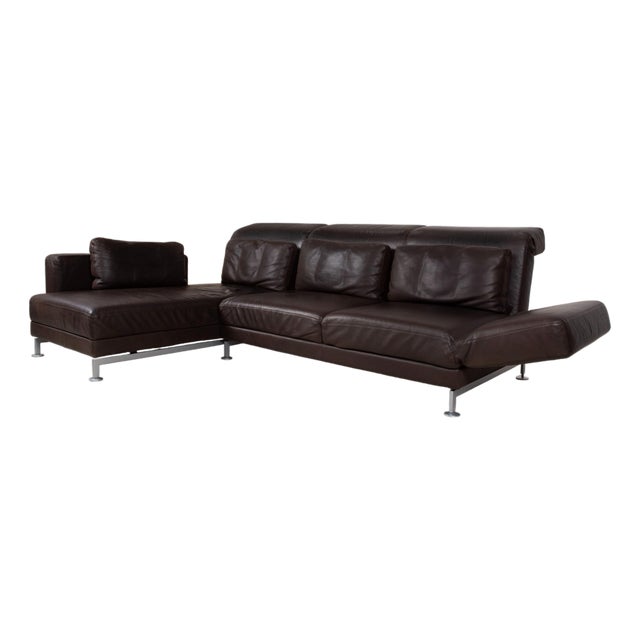 Moule Leather Corner Sofa in Brown Chrome with Manual Function from Brühl For Sale