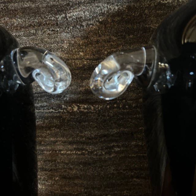 1990s Vintage Hand-Blown Glass Vase in Ebony With Clear Handles- a Pair For Sale - Image 5 of 12