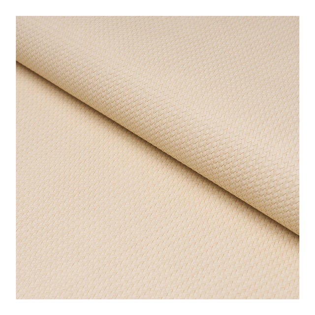 Schumacher Vegan Leather Rattan Indoor/Outdoor Fabric in Cream For Sale