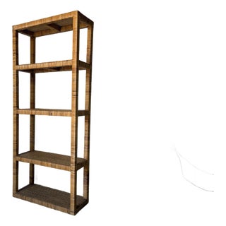 Vintage Coastal Boho Rattan-Wrapped Five-Tier Étagère For Sale