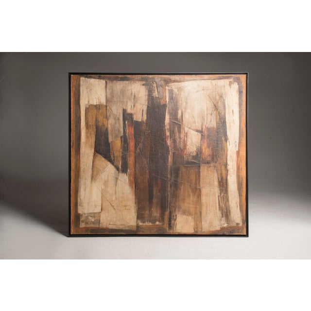 1962 Abstract Italian Painter Giuseppe Martinelli oil on wood and Cardboard Painting , titles " colloquio" ( interview)....