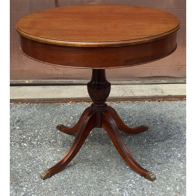 1940s Georgian-Style Mahogany Drum Table With a Single Drawer and Brass Hardware For Sale In Washington DC - Image 6 of 9
