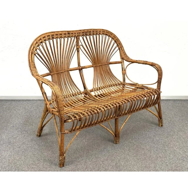 1960s Mid-Century Italian Rattan & Bamboo Sofa, Armchairs & Coffee Table, 1960s, Set of 4 For Sale - Image 5 of 17