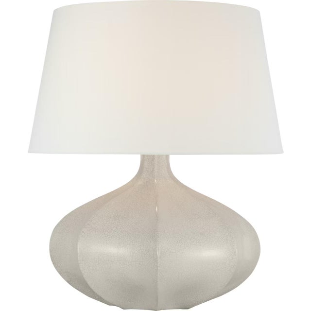 Transitional AERIN by Visual Comfort Signature Rana Medium Wide Table Lamp in Bone Craquelure with Linen Shade For Sale - Image 3 of 3