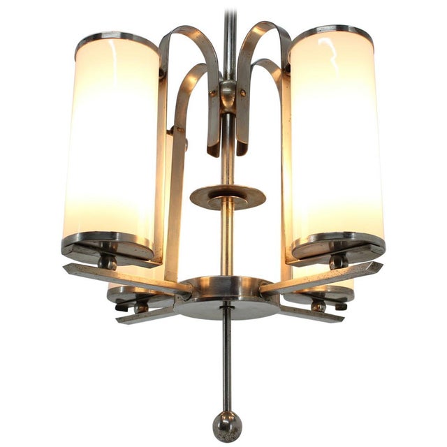 Glass Bauhaus Chrome Pendant, 1930s For Sale - Image 7 of 7