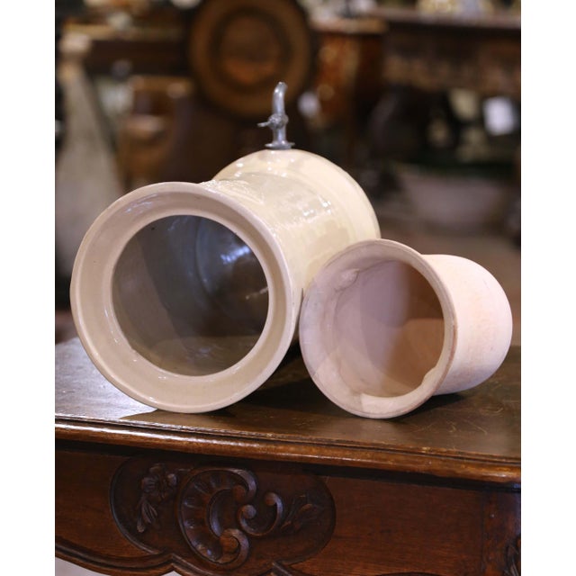 Ceramic Set of 2 French Apothecary Pasteur Water Filters in Cream Glaze, 19th Century For Sale - Image 7 of 12