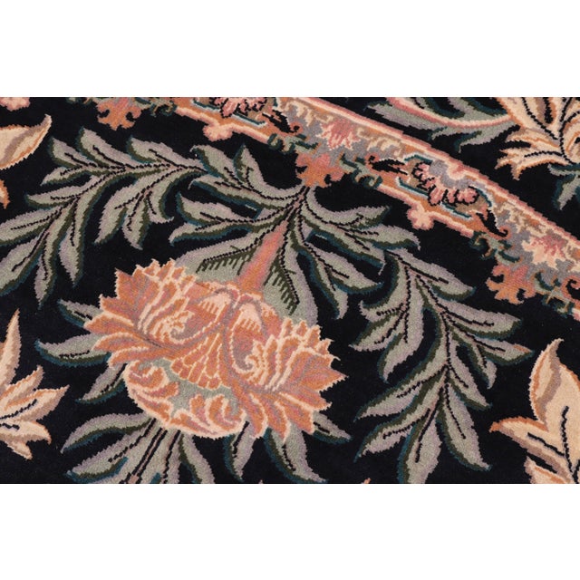 1990s Shabby Chic 1990's Floral Tulip Pak-Persian Black/Tan Wool Round Rug- 8'0'' X 8'2'' For Sale - Image 5 of 9