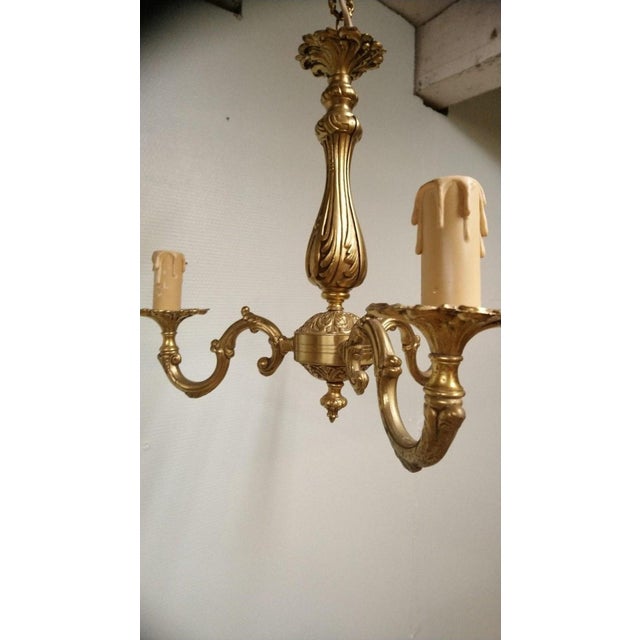 1970s Vintage Louis XV French Bronze Three Branch Chandelier, 1970s For Sale - Image 5 of 13
