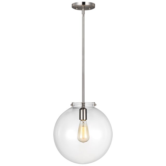 The Kate cone pendant is offered in the Satin Brass, Midnight Black, or Brushed Nickel finish. The flared, clear glass...