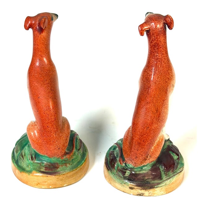 Brown Pair of Victorian Staffordshire Pottery Seated Whippet Figures, Circa 1860 For Sale - Image 8 of 13