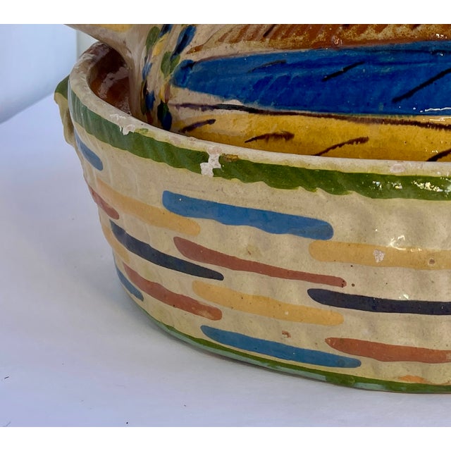 Beige 1940s Handmade Mexican Chicken in a Basket Lidded Casserole - For Sale - Image 8 of 11