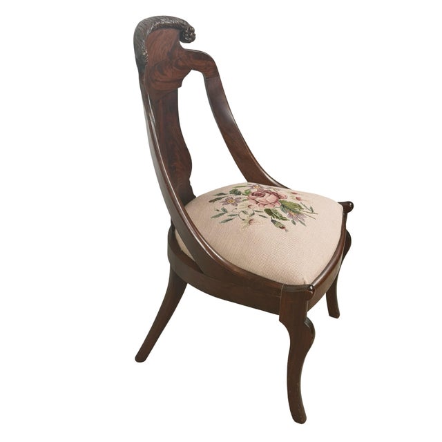 Early 20th Century Antique Federal Style Carved Wood Side Chair With Floral Needlepoint Seat For Sale - Image 5 of 18