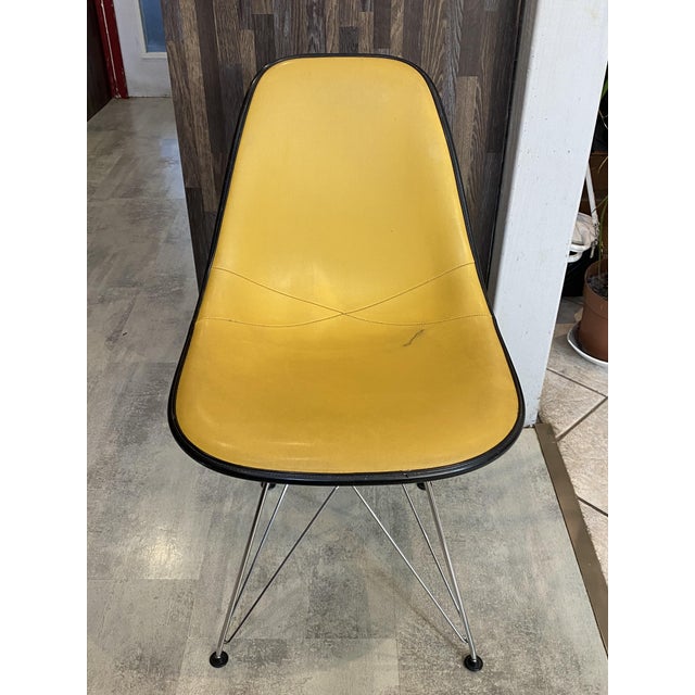 Vintage Yellow Vinyl-Covered Fiberglass Chair by Charles and Ray Eames for Herman Miller, 1950s For Sale - Image 16 of 18