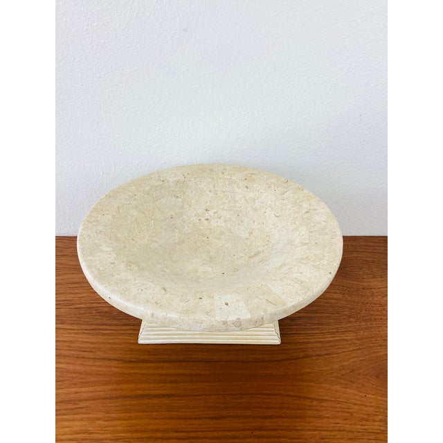 Maitland - Smith Vintage 1980s Tessellated Stone & Brass Pedestal Centerpiece Bowl Maitland Smith Style For Sale - Image 4 of 6