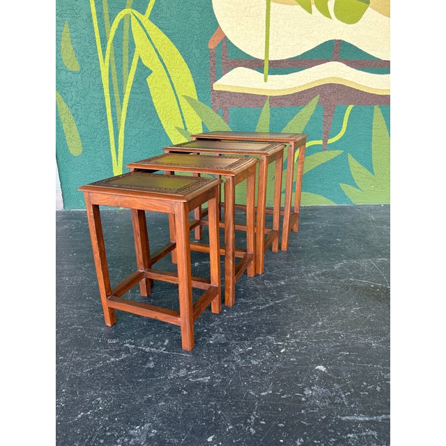 Brown Carved Nesting Tables For Sale - Image 8 of 10