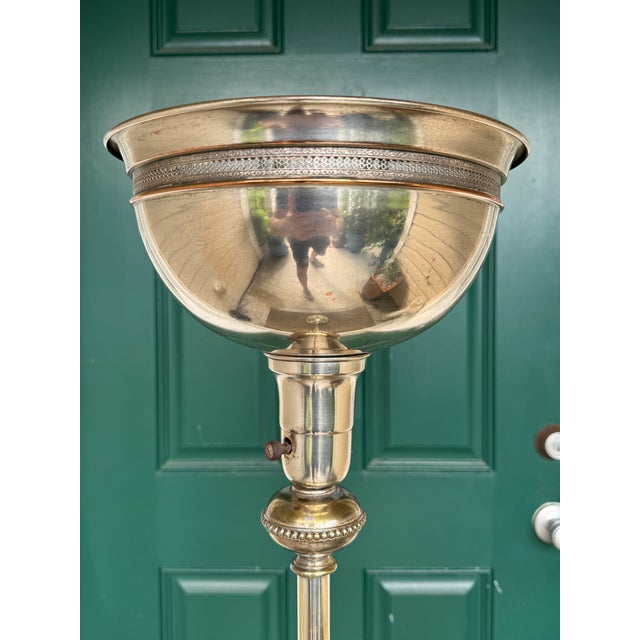 1930s Art Deco Pierced Silverplated 60" Torchiere Floor Lamp W/Claw Feet For Sale - Image 9 of 18