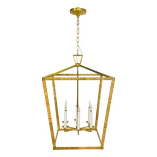 Chapman & Myers for Visual Comfort Brass & Rattan Chandelier For Sale