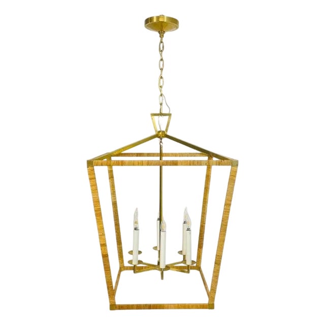 Chapman & Myers for Visual Comfort Brass & Rattan Chandelier For Sale