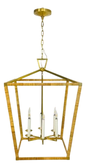 Chapman & Myers for Visual Comfort Brass & Rattan Chandelier