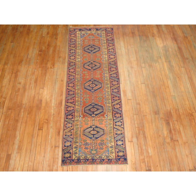 Contemporary Narrow Antique Persian Heriz Runner For Sale - Image 3 of 6