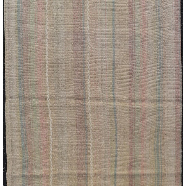 Mid 20th Century Vintage Turkish Kilim With Soft Pastel Stripes in Sage, Blush, and Sky Blue For Sale - Image 5 of 10