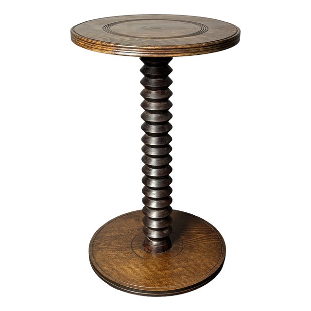 Mid-Century Brutalist French Wood Turned Winepress Side Table in the style of Charles Dudouyt, 1950s For Sale