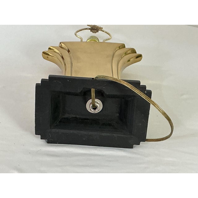Brass 1970s Stiffel-Hollywood Regency Brass Fan/Lotus Black Stepped Base Table Lamp For Sale - Image 8 of 10