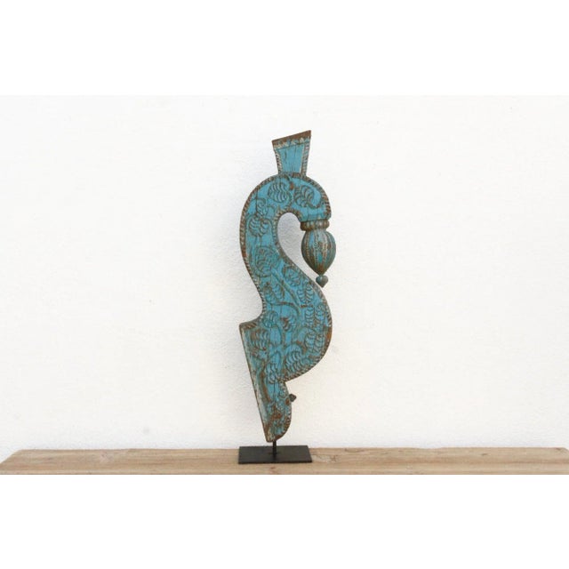 19th Century Blue Peacock Wooden Corbel For Sale - Image 4 of 11