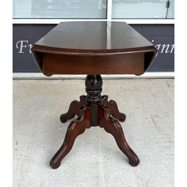Antique Mahogany Drop Leaf Table With Pedestal Base For Sale In Raleigh - Image 6 of 14