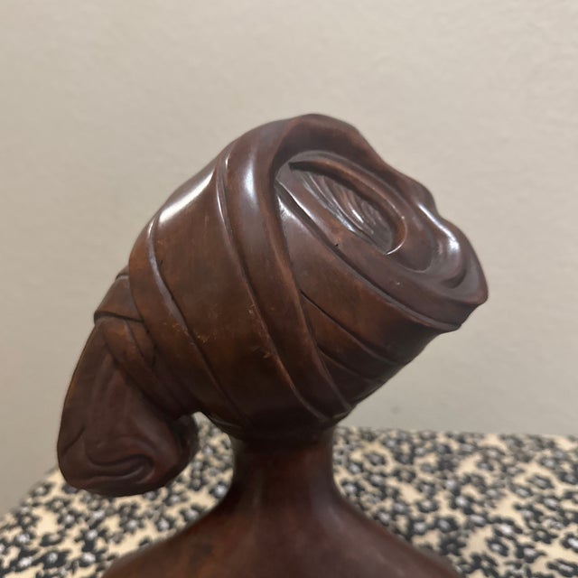 1960s Vintage Art Deco Balinese Woman Bust – Hand-Carved Mahogany Wood Sculpture For Sale - Image 5 of 11
