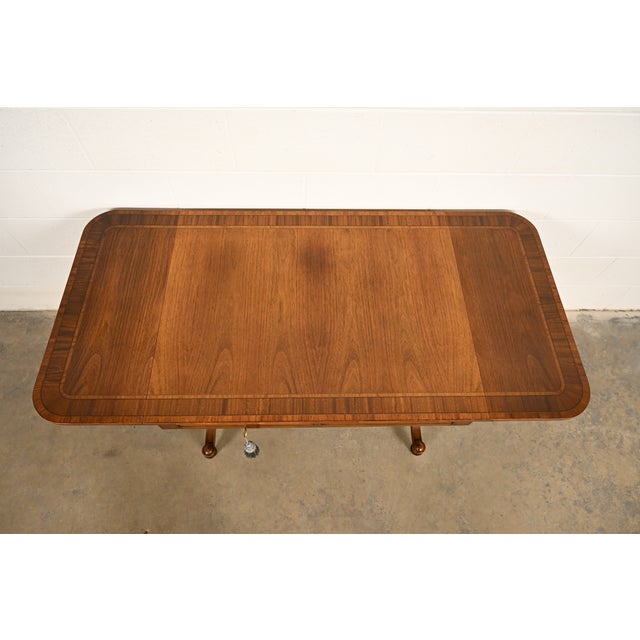 Baker Furniture Regency Inlaid Yew Wood Writing Desk or Console Table, Circa 1980s For Sale - Image 10 of 17