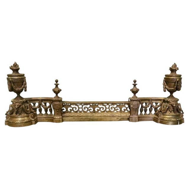 Metal French Rococo Brass Extending Fender with Decorative Chenets For Sale - Image 7 of 7