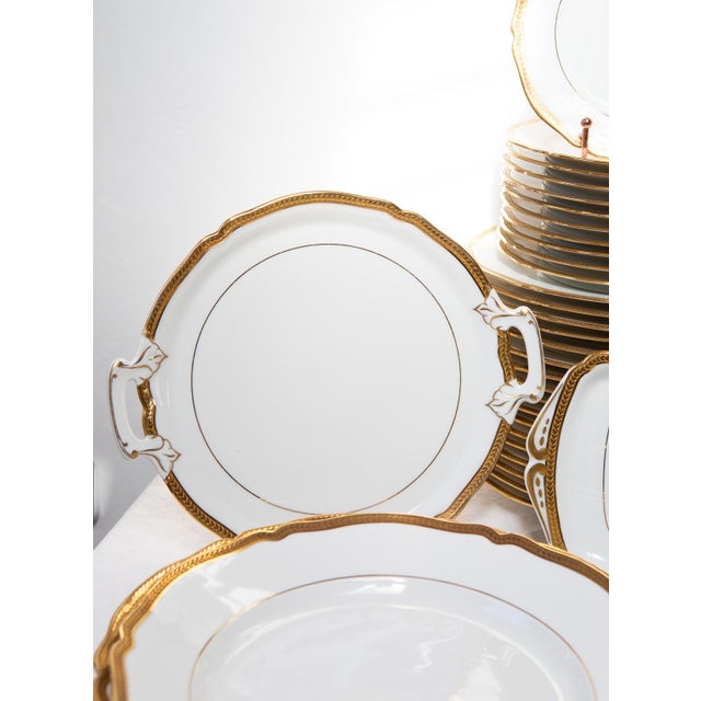 Ceramic French Dinnerware with Gold Trim from Limoges Porcelain, 1950s, Set of 53 For Sale - Image 7 of 16