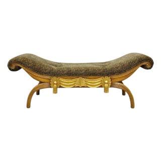Vintage Italian Hollywood Regency Style Leopard Print Upholstered Window Bench For Sale