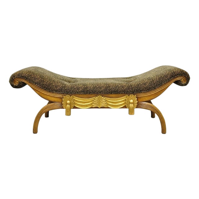 Vintage Italian Hollywood Regency Style Leopard Print Upholstered Window Bench For Sale