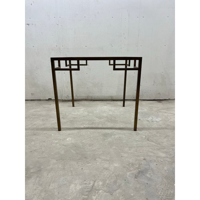 Mastercraft Hollywood Regency Greek Key Square Dining or Game Table Geometric Brass Base For Sale - Image 4 of 8