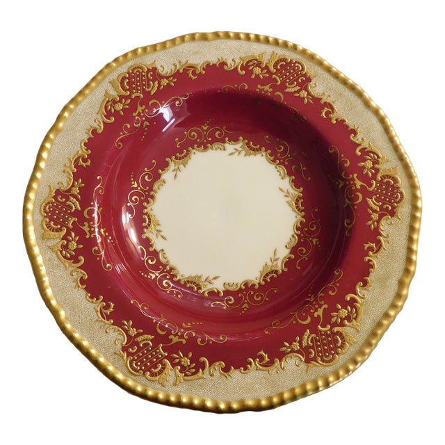 Late 19th Century Burgundy Coalport Serving Bowl With Raised Gold Trim For Sale